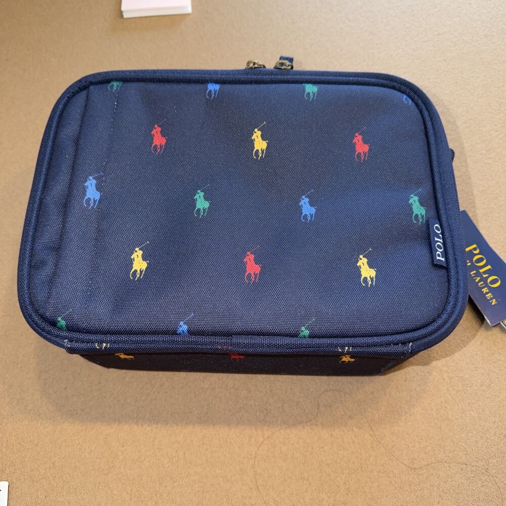 Polo Ralph Lauren Lunch Box Navy Blue All Over Pony Insulated Molded